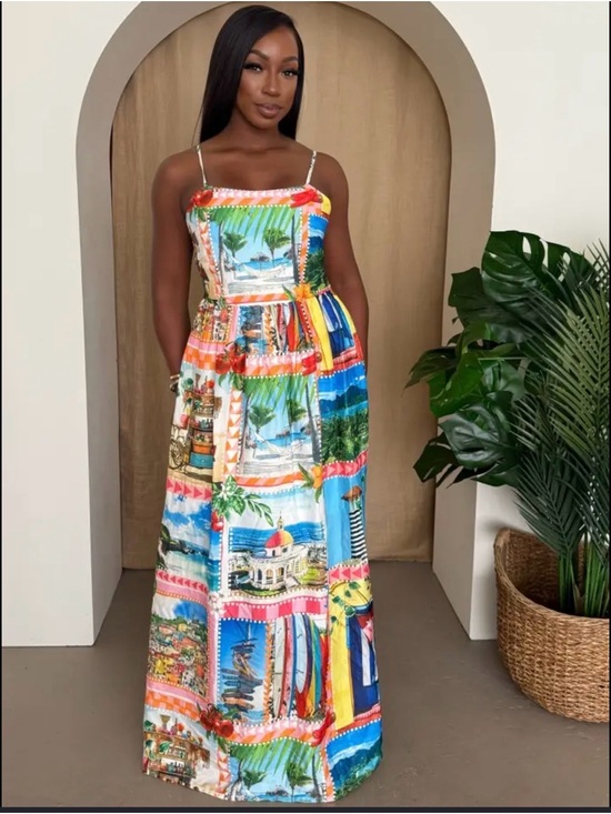 Endless Moon Dresses & Skirts - NWT Endless Moon Scenic Postcard Print Maxi Dress - Size Medium - Resort Wear